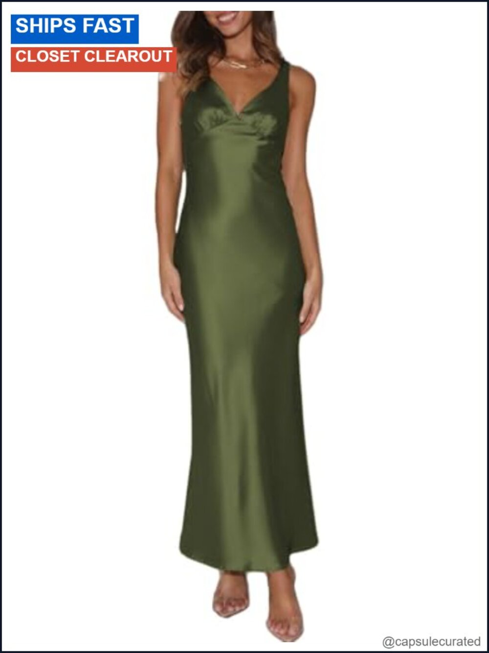 Satin V Neck Backless Maxi Dress Wedding Guest Formal